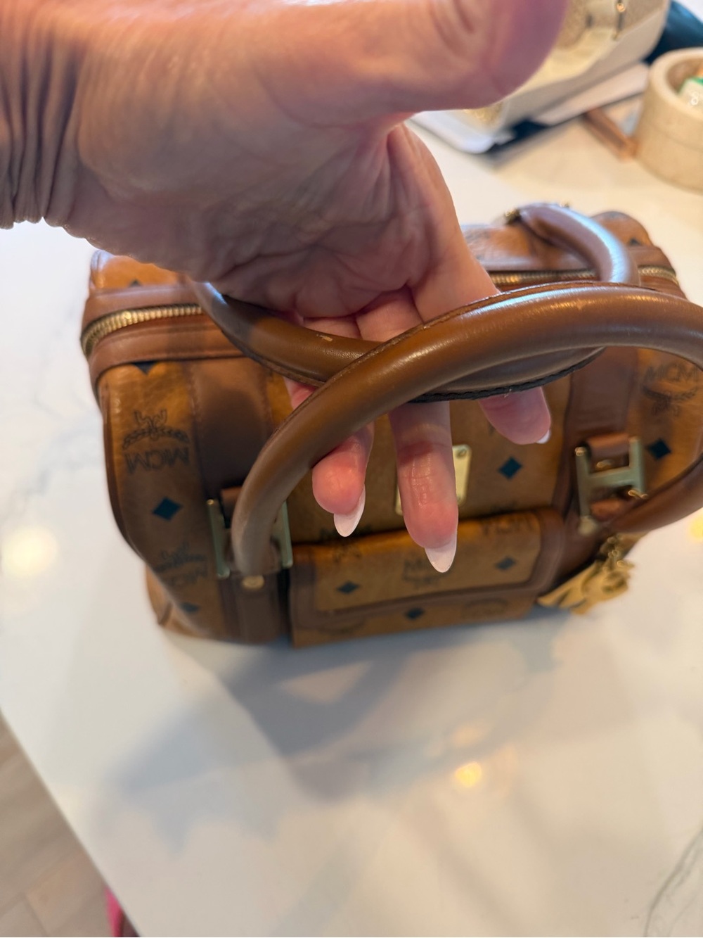 MCM Cognac Visetos Satchel with Gold Hardware - Picture 7 of 10